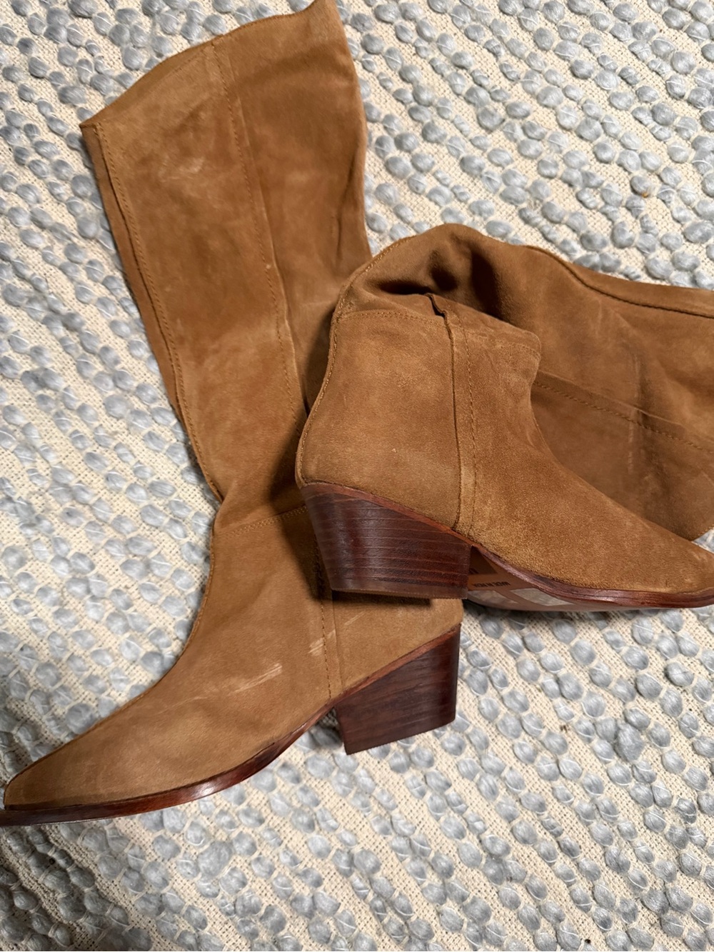 Free People Cognac Suede Mid-Calf Block Heel Boots